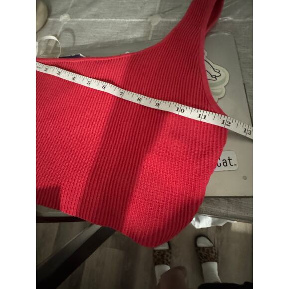 NWOT Babaton Aritzia Sculpt Knit Ribbed One Shoulder Cropped Tank Pink Small - Picture 5 of 9